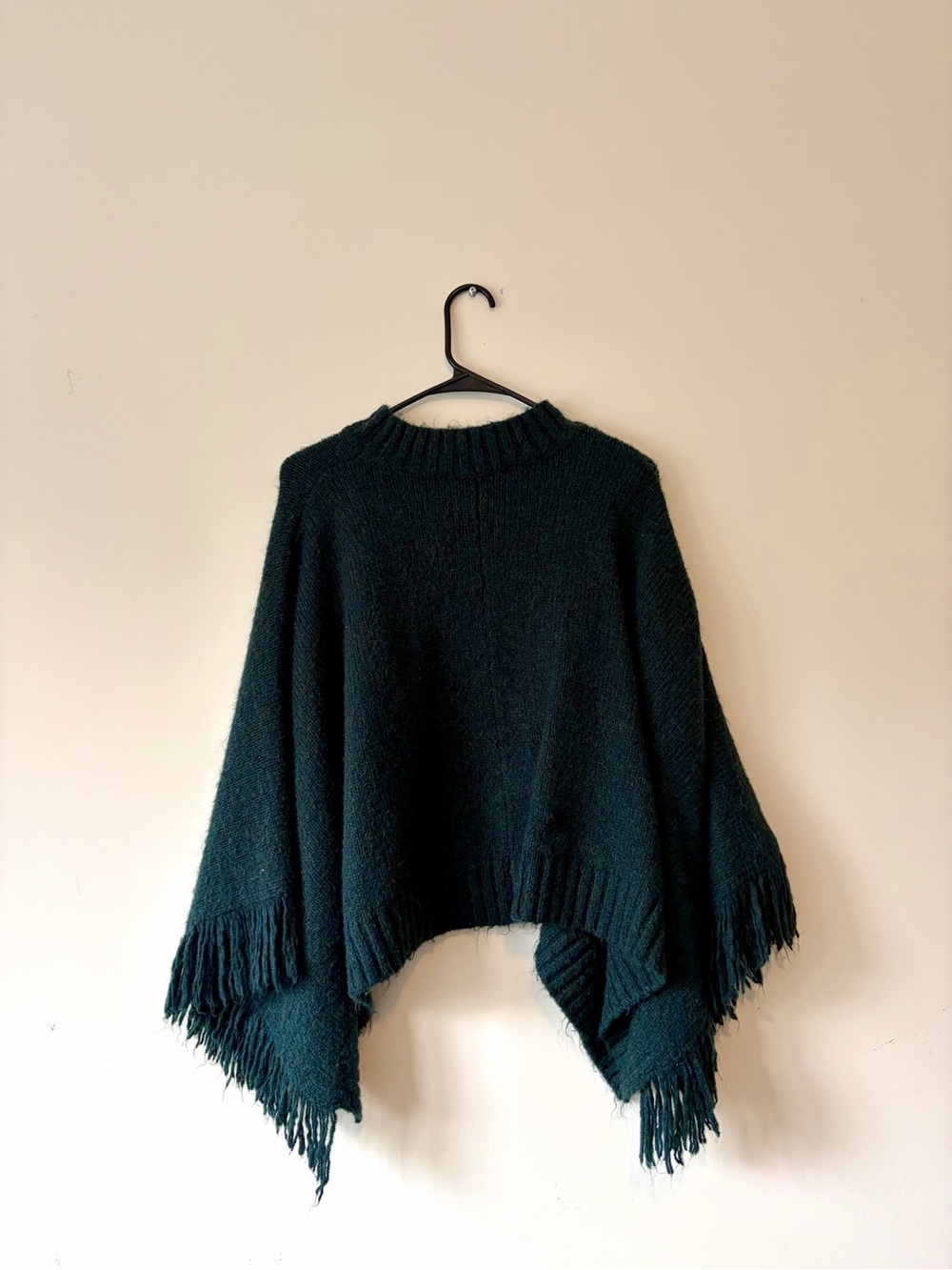 Zara Dark Green Fringe Poncho - Picture 5 of 5